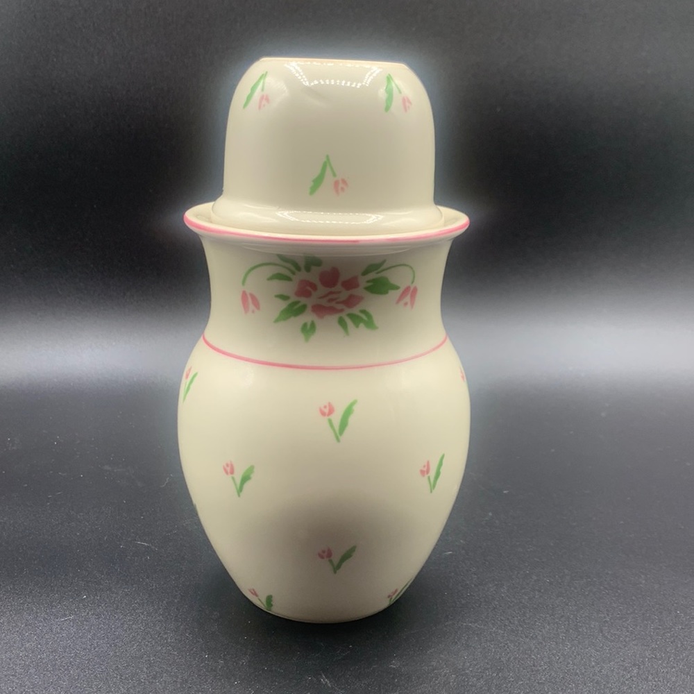 Vintage 80s Japan Teleflora Pink Tulip Stoneware Tumble Up Ginger Jar